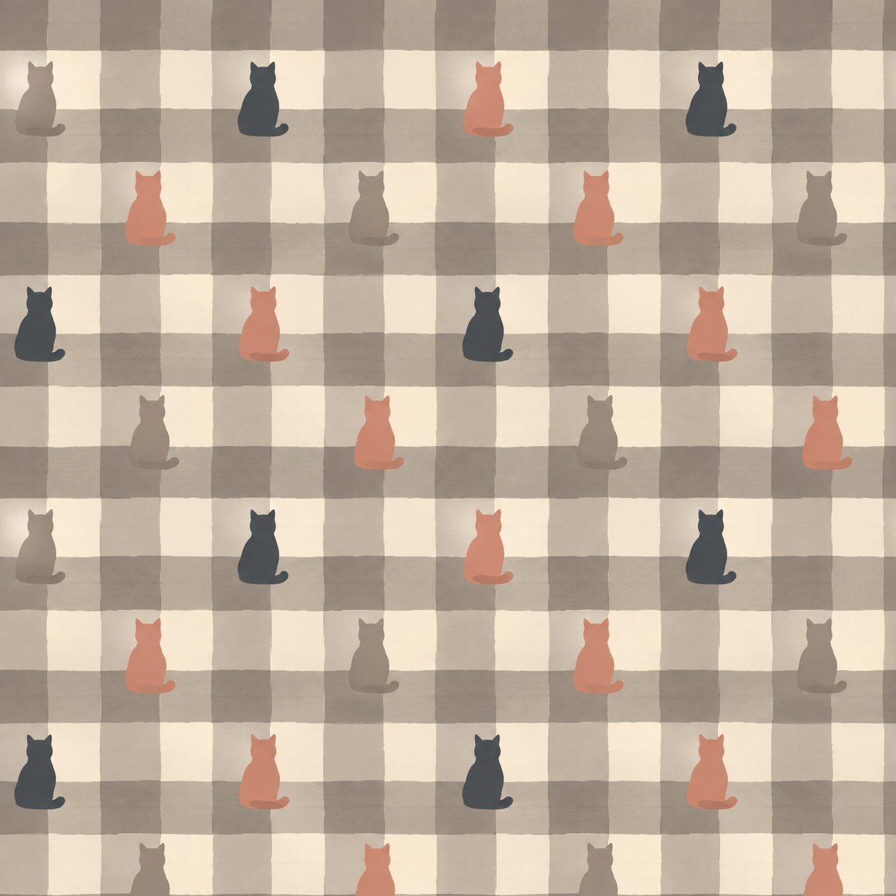 暖灰格纹静坐猫 花型图 1