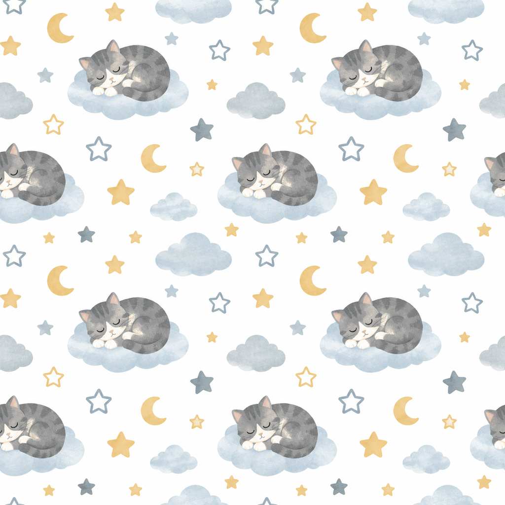 云朵小猫静夜散点 花型图 1